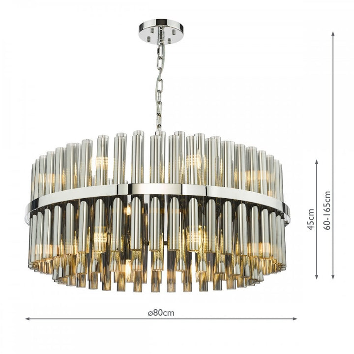 Dar IMA1650 Imani 16 Light Pendant Polished Chrome and Smoked Ribbed Glass