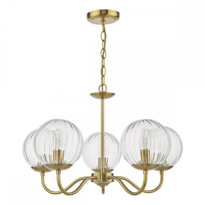 Dar JOC0542 Jocelyn 5 Light Armed Pendant Natural Brass and Glass