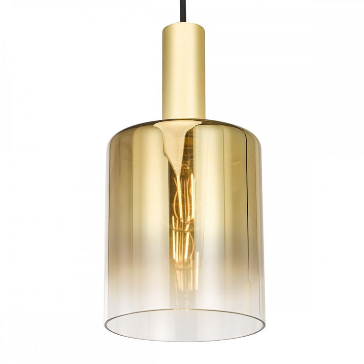 Dar SAV8835 Savannah 3 Light Cluster Pendant Satin Gold and Gold Ombre Glass