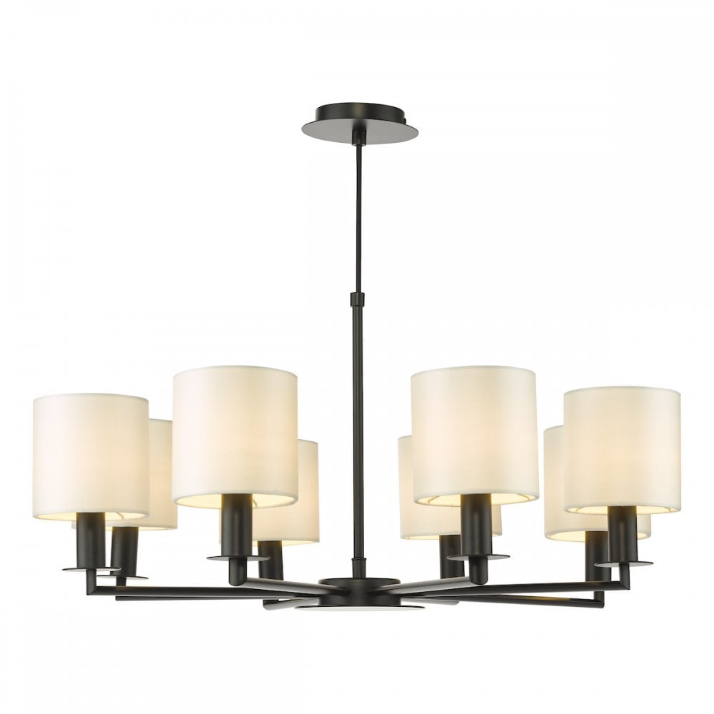 Dar TYL0822-LYR2615 Tyler 8 Light Armed Pendant Matt Black With Shade