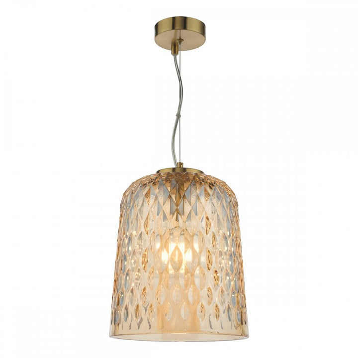 Dar VAR0120 Varius Pendant Natural Brass and Amber Glass