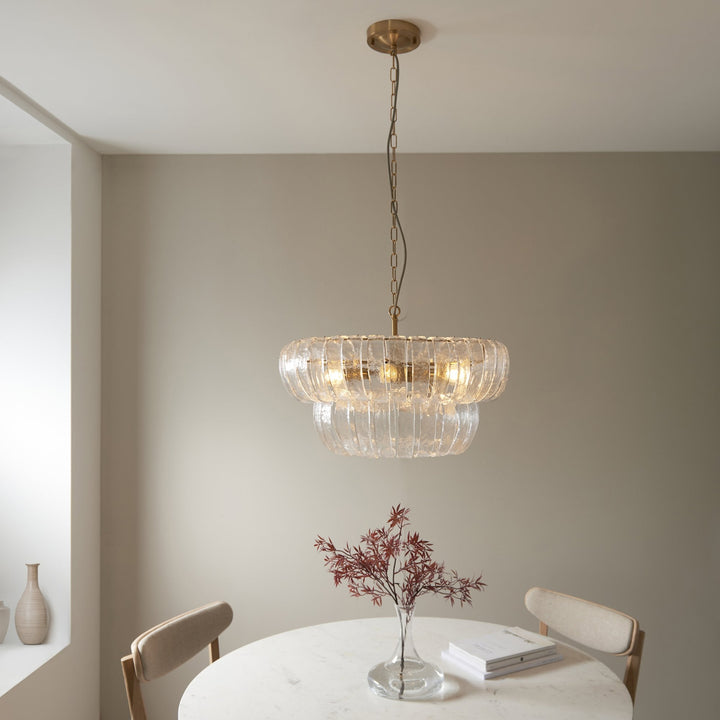Endon 116976 Montrose 6 Light Pendant Brushed Aged Brass Plate & Handmade Clear Textured Glass