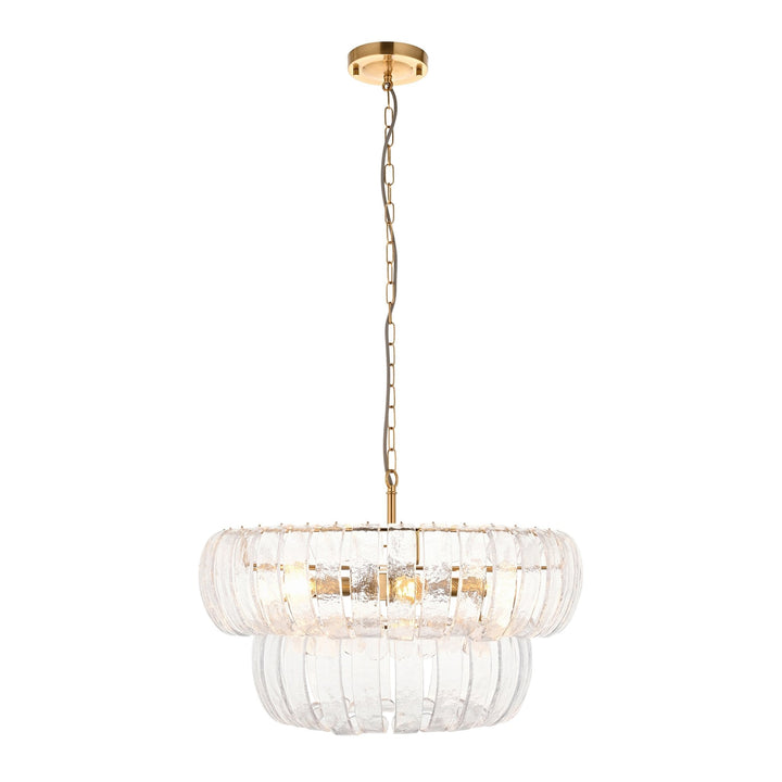 Endon 116976 Montrose 6 Light Pendant Brushed Aged Brass Plate & Handmade Clear Textured Glass