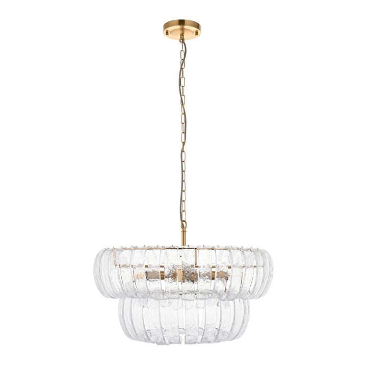 Endon 116976 Montrose 6 Light Pendant Brushed Aged Brass Plate & Handmade Clear Textured Glass