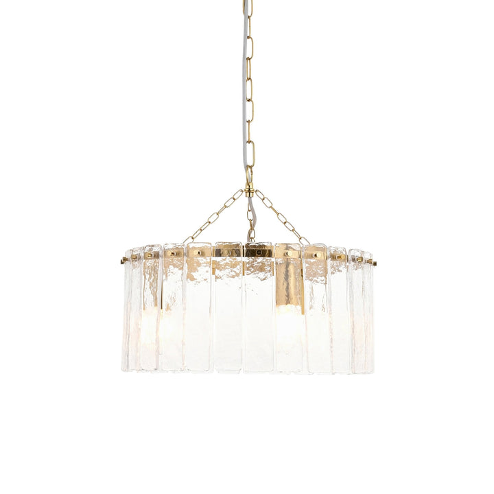 Endon 118467 Karine 3 Light Pendant Brushed Aged Brass Plate & Clear Handmade Textured Glass
