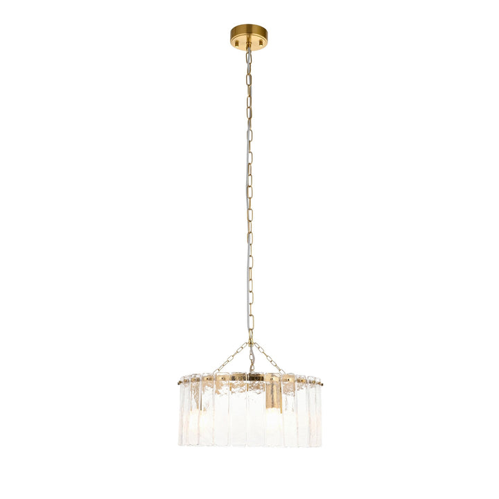 Endon 118467 Karine 3 Light Pendant Brushed Aged Brass Plate & Clear Handmade Textured Glass