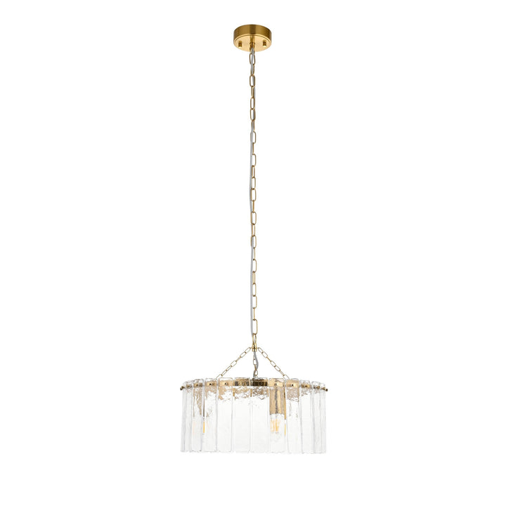 Endon 118467 Karine 3 Light Pendant Brushed Aged Brass Plate & Clear Handmade Textured Glass