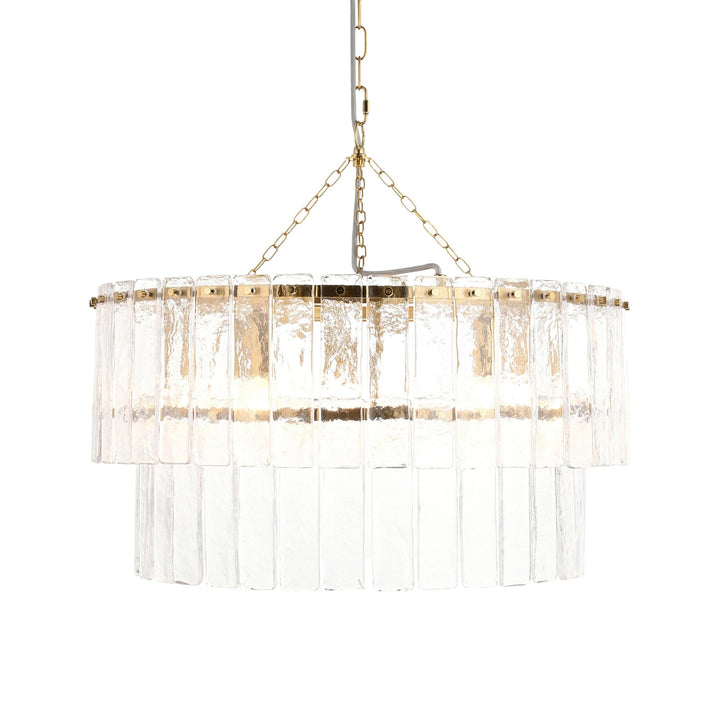 Endon 118469 Karine 5 Light Tiered Pendant Brushed Aged Brass Plate & Clear Handmade Textured Glass