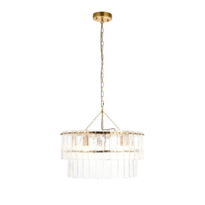 Endon 118469 Karine 5 Light Tiered Pendant Brushed Aged Brass Plate & Clear Handmade Textured Glass