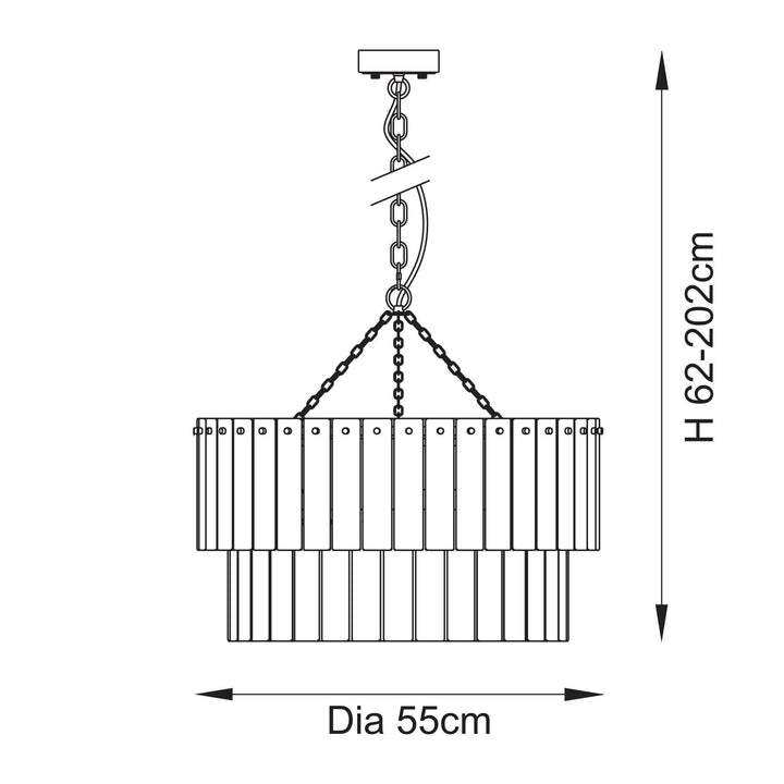Endon 118469 Karine 5 Light Tiered Pendant Brushed Aged Brass Plate & Clear Handmade Textured Glass