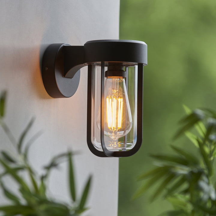 Endon 118758 Lucca Outdoor Wall Light Textured Black & Clear Glass