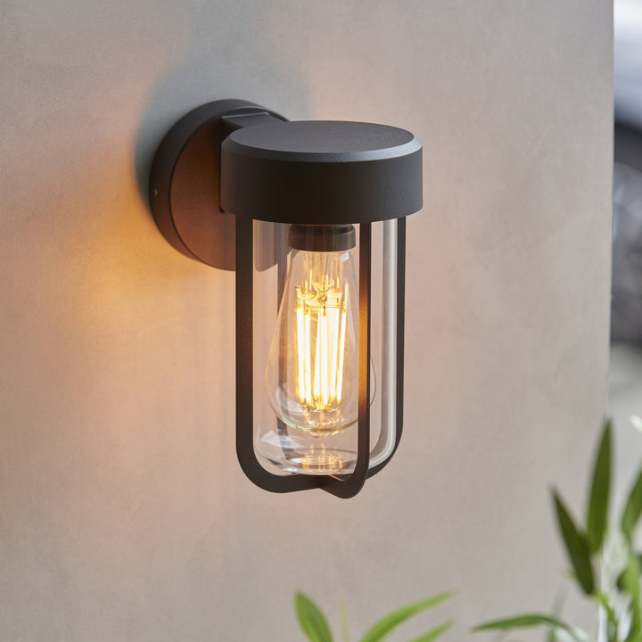 Endon 118758 Lucca Outdoor Wall Light Textured Black & Clear Glass