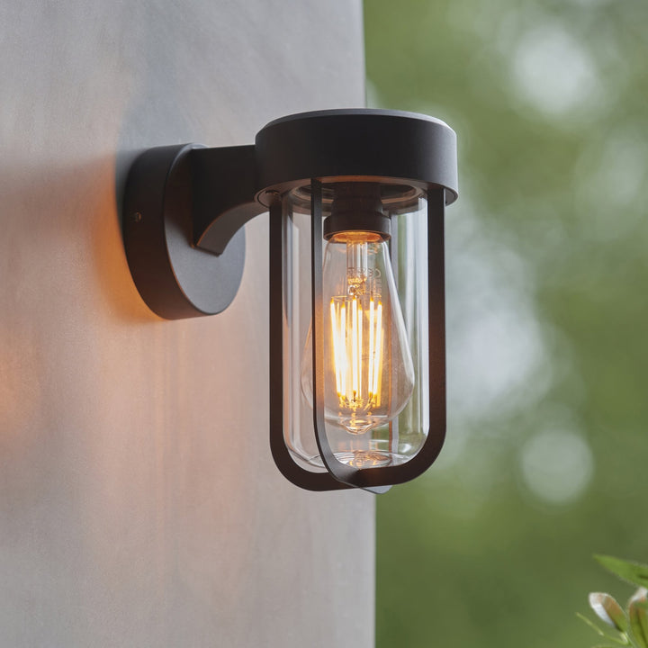 Endon 118758 Lucca Outdoor Wall Light Textured Black & Clear Glass