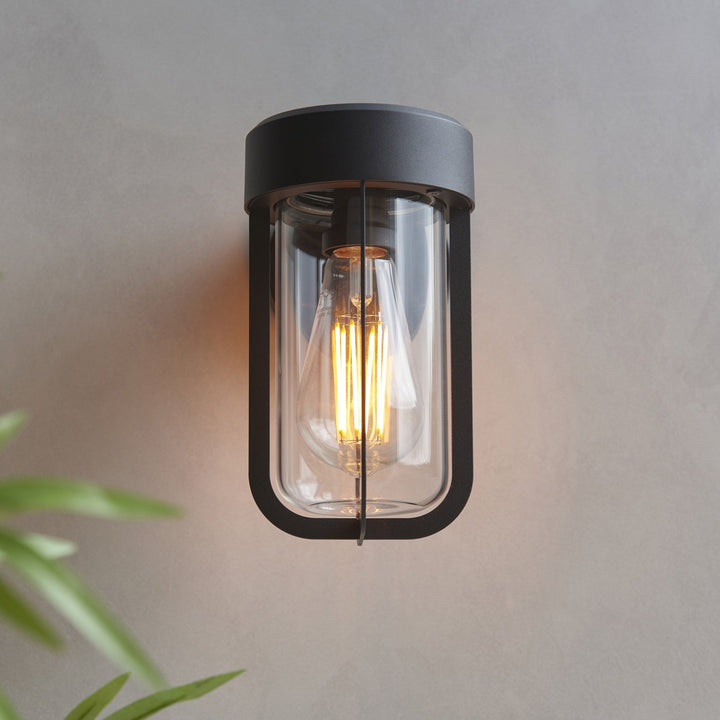 Endon 118758 Lucca Outdoor Wall Light Textured Black & Clear Glass