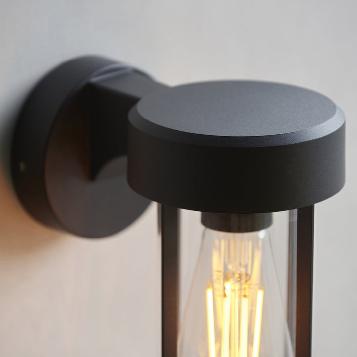 Endon 118758 Lucca Outdoor Wall Light Textured Black & Clear Glass