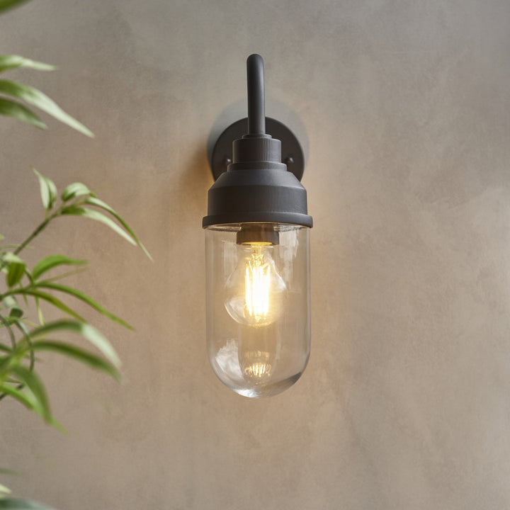 Endon 118760 Truro Outdoor Wall Light Textured Black & Clear Glass