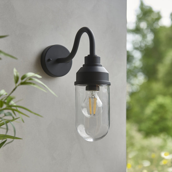 Endon 118760 Truro Outdoor Wall Light Textured Black & Clear Glass