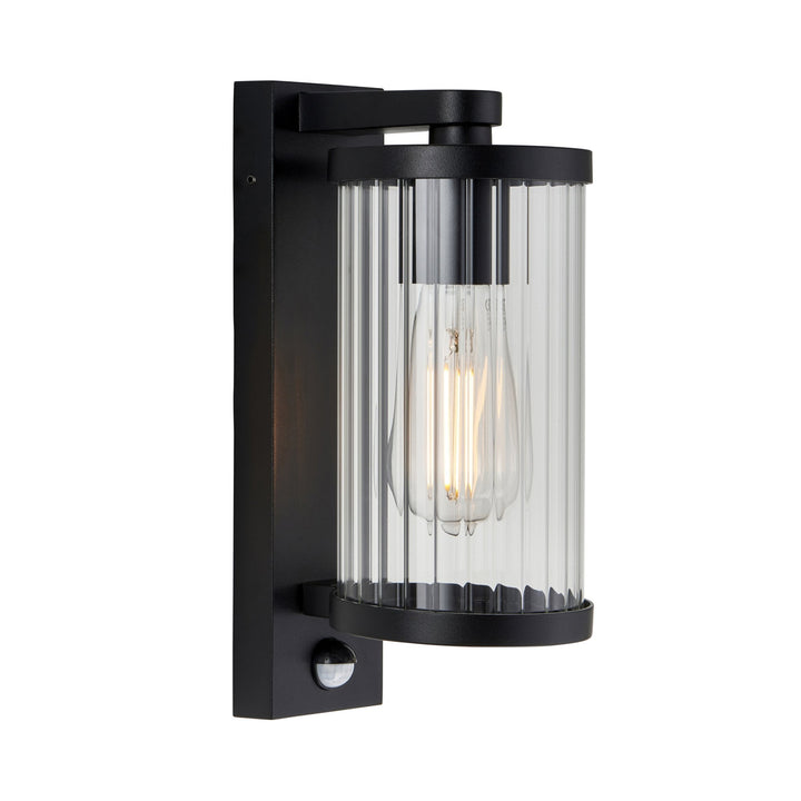 Endon 120537 Newcombe Outdoor Pir Wall Light Matt Black & Clear Ribbed Glass