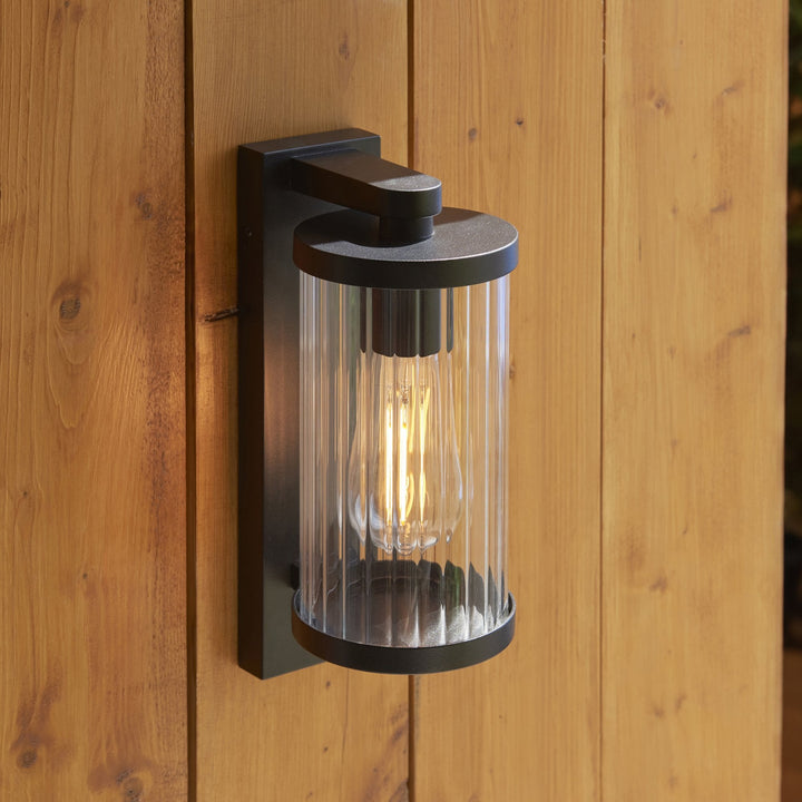 Endon 120537 Newcombe Outdoor Pir Wall Light Matt Black & Clear Ribbed Glass