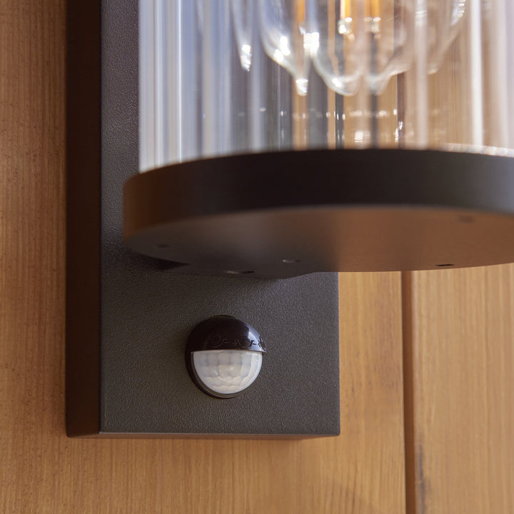 Endon 120537 Newcombe Outdoor Pir Wall Light Matt Black & Clear Ribbed Glass