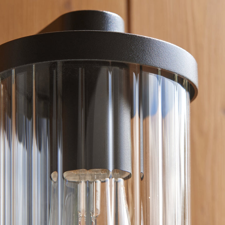 Endon 120537 Newcombe Outdoor Pir Wall Light Matt Black & Clear Ribbed Glass