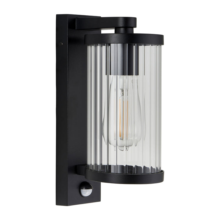 Endon 120537 Newcombe Outdoor Pir Wall Light Matt Black & Clear Ribbed Glass