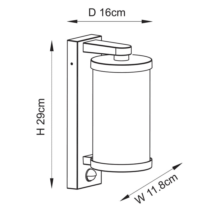 Endon 120537 Newcombe Outdoor Pir Wall Light Matt Black & Clear Ribbed Glass