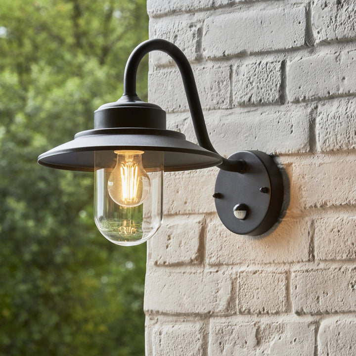 Endon 120556 Thornton Outdoor Pir Wall Light Matt Black & Clear Glass