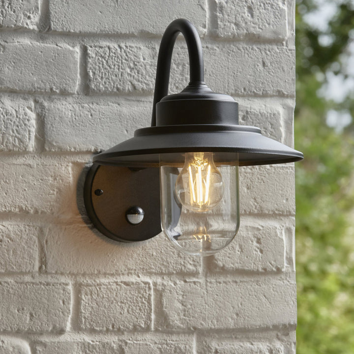 Endon 120556 Thornton Outdoor Pir Wall Light Matt Black & Clear Glass