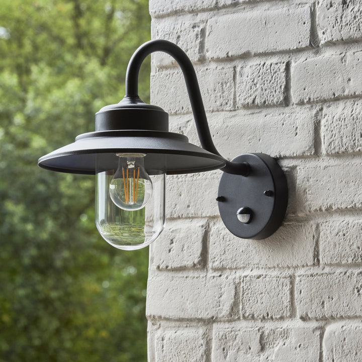 Endon 120556 Thornton Outdoor Pir Wall Light Matt Black & Clear Glass