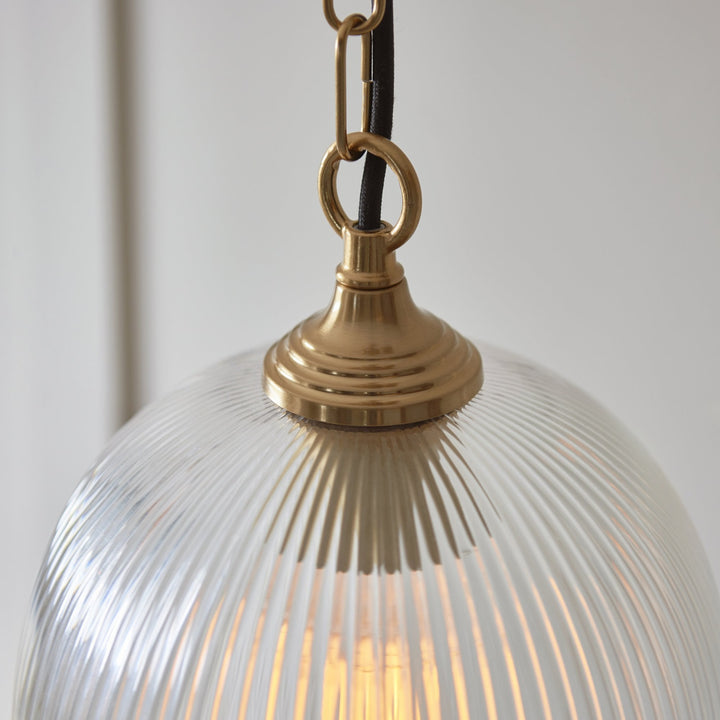 Endon 120625 Ashcroft Ribbed Pendant Brushed Aged Brass Plate & Clear Ribbed Glass