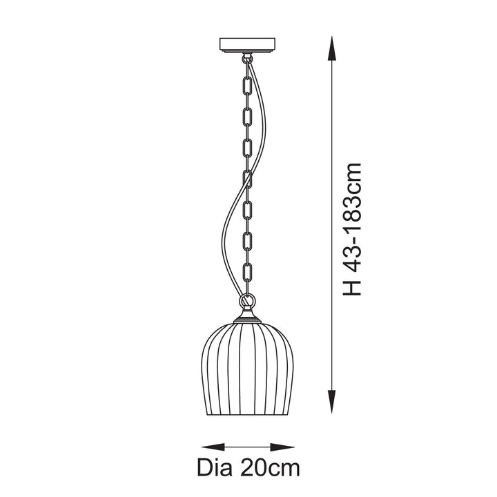 Endon 120625 Ashcroft Ribbed Pendant Brushed Aged Brass Plate & Clear Ribbed Glass
