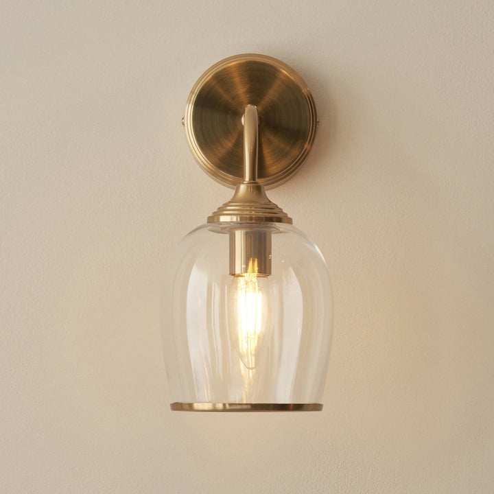 Endon 120626 Ashcroft Wall Light Brushed Aged Brass Plate & Clear Glass