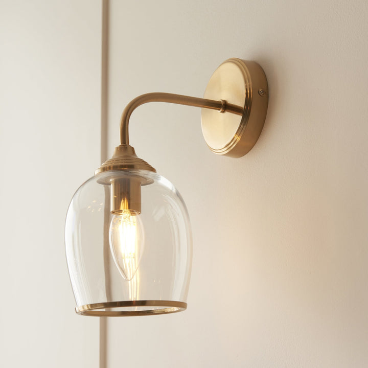 Endon 120626 Ashcroft Wall Light Brushed Aged Brass Plate & Clear Glass