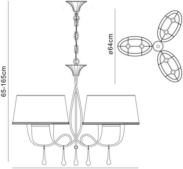 Mantra M0530/CS Paola Pendant 3 Arm 6 Light Silver Painted