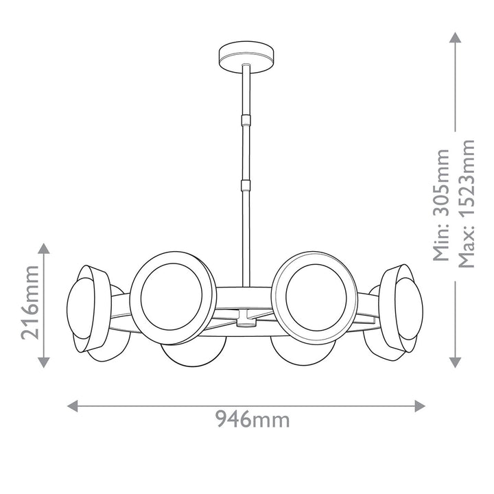 Quintiesse QN-ALONSO8-VBS-AR Alonso 8 Light LED Chandelier Pendant Vintage Brass