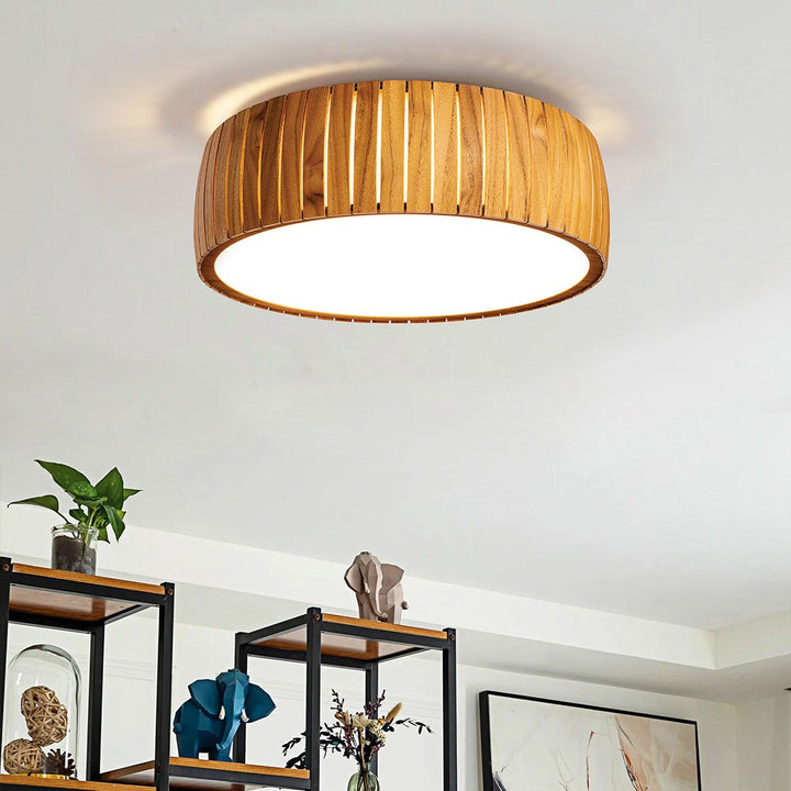 Quintiesse QN-BARREL-F-LED-50-TEAK Barrel LED Flush Mount Teak