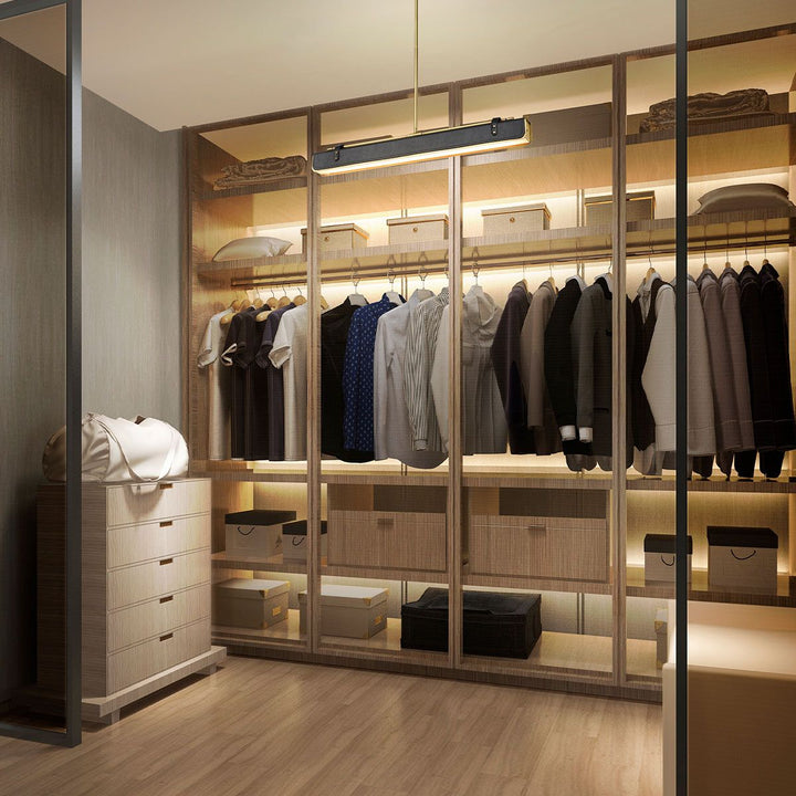 Quintiesse QN-VALISE-LP80-VBS-TL Valise LED Linear Pendant Vintage Brass/Tuxedo Leather