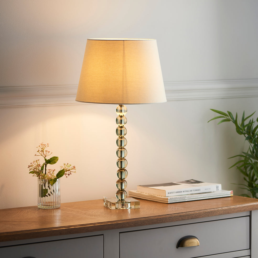 Endon 100348 Adelie And Cici 1 Light Table Lamp Grey Green Tinted Crystal Glass And Ivory Fabric