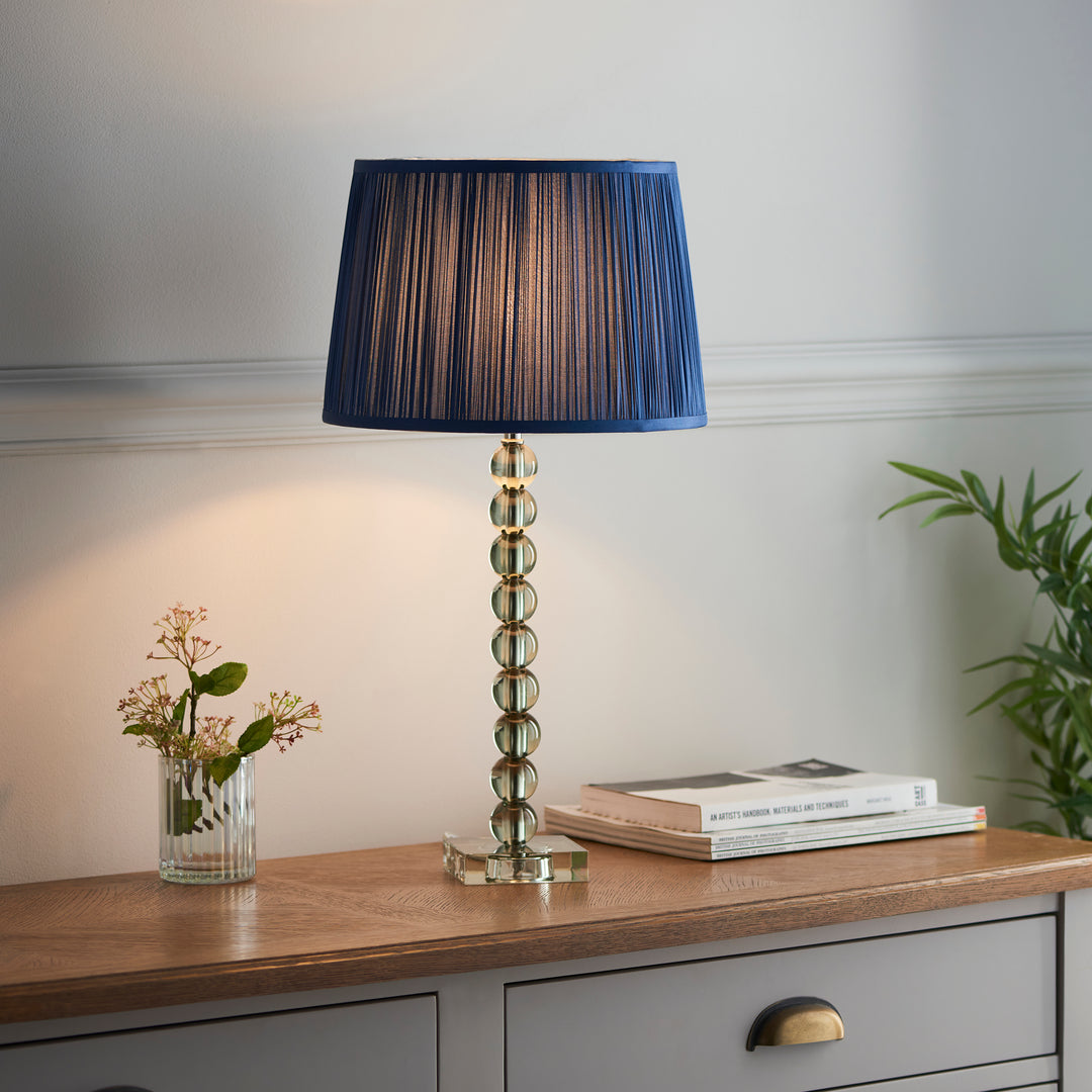 Endon 100351 Adelie And Wentworth 1 Light Table Lamp Grey Green Crystal Glass And Midnight Blue Silk
