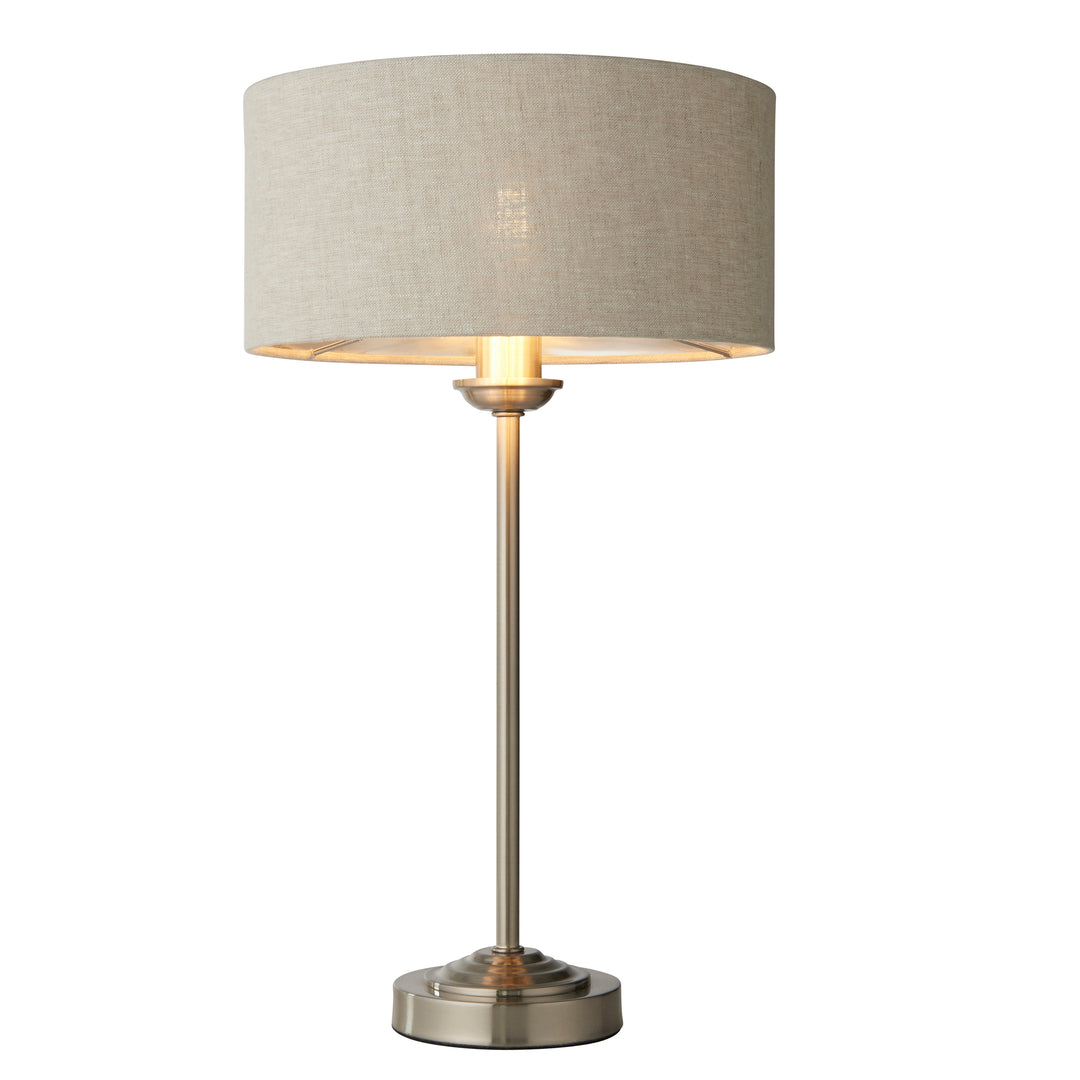 Endon 100646 Highclere 1 Light Table Lamp Brushed Chrome Plate And Natural Linen