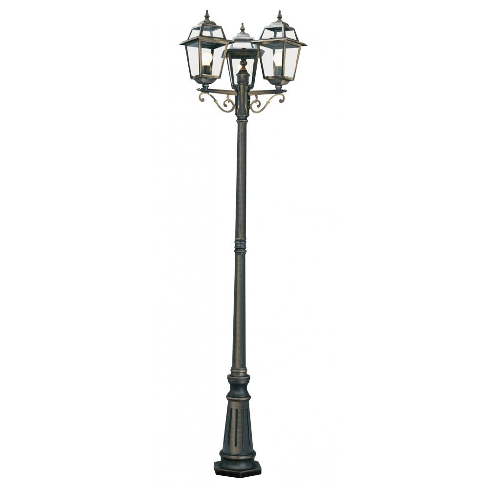 Searchlight 1528-3 New Orleans - 3 Light Outdoor Post (height 230cm) Black Gold Clear Glass