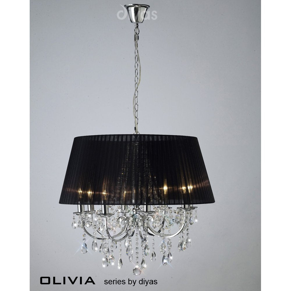 Diyas IL30056BL Olivia Pendant Light Polished Chrome/crystal Black Shade