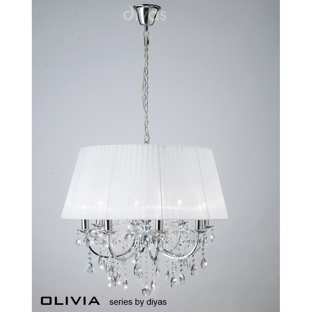 Diyas IL30056WH Olivia Pendant Light Polished Chrome/crystal White Shade