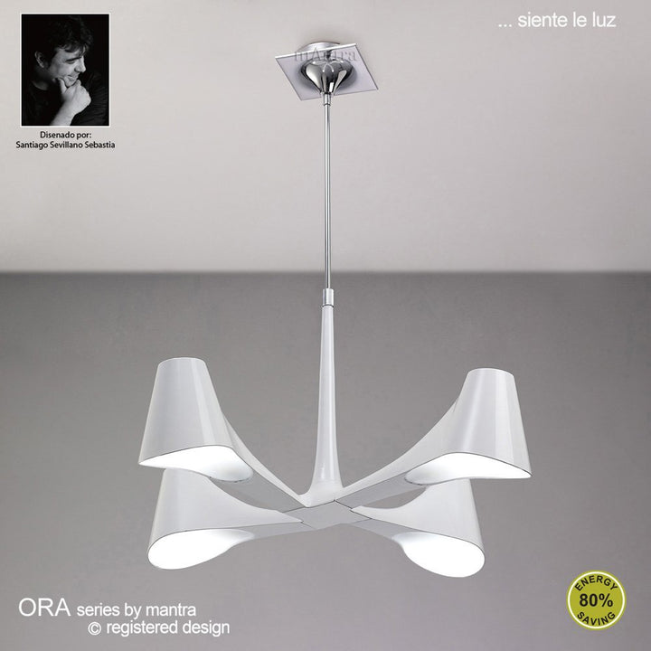 Mantra M1581 Ora Telescopic Convertible To Semi Flush 4 Light E27 Gloss White/White Acrylic/Polished Chrome
