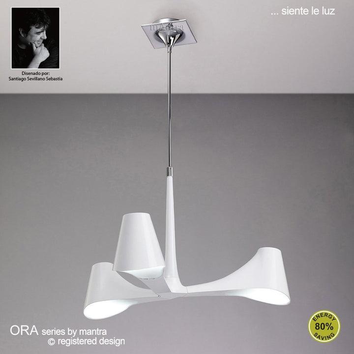 Mantra M1582 Ora Telescopic Convertible To Semi Flush 3 Light E27 Gloss White/White Acrylic/Polished Chrome