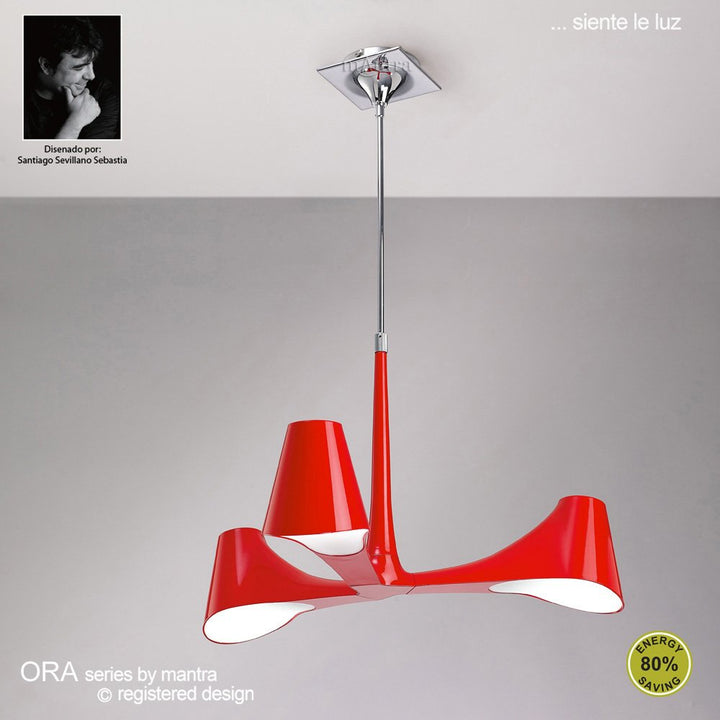 Mantra M1602 Ora Telescopic Convertible To Semi Flush 3 Light E27 Gloss Red/White Acrylic/Polished Chrome
