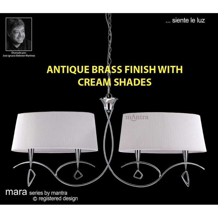 Mantra M1642AB Mara Linear Pendant 2 Arm 4 Light E14 Antique Brass Ivory White Shades
