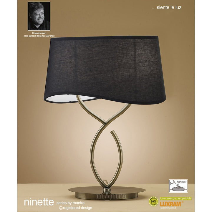 Mantra M1926/BS Ninette Table Lamp 2 Light E14 Large Antique Brass Black Shade
