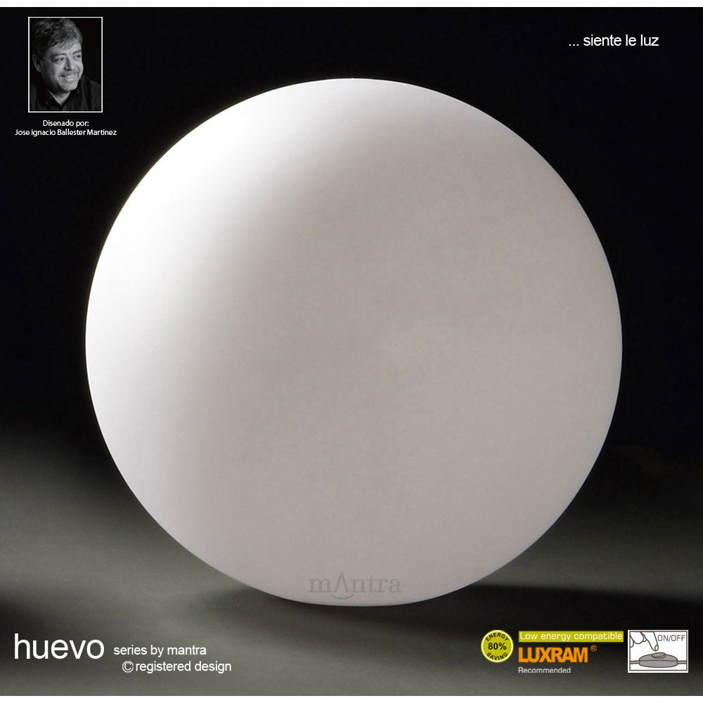 Mantra M1395 Huevo Ball Table Lamp 1 Light CFL Large In Line Switch Indoor Opal White